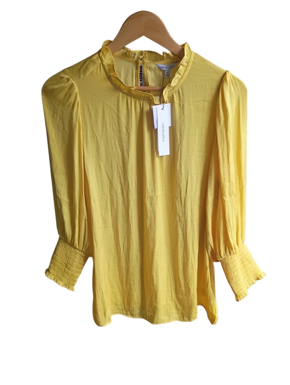 NWT Naked Zebra Yellow Fawn 3/4 Length Blouse Size Medium